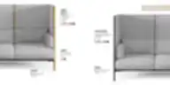 Technical diagram of the BASTION high-back sofa. Highlights include a 28 mm thick high-back panel for sound absorption, high-resilience foam cushions, Ø43 mm oak wood legs or Ø28 mm metal legs, and felt floor protectors.