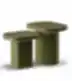 Two modern green coffee tables with rounded edges.
