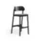 Black Paged Nimm bar stool with upholstered seat and wooden backrest, studio view