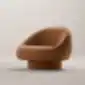 Modern upholstered lounge chair with rounded shape and swivel base.