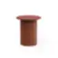 Minimalist round coffee table with a cylindrical base in terracotta color.