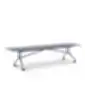 Long folding conference table with casters and metal frame.
