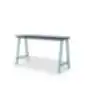 Minimalist high table with metal frame and dark tabletop.