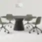 Round Essens meeting table with a black central base and office chairs in a modern workspace.