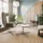Flexi kėdės prie apvalaus stalo šviesiame kambaryje