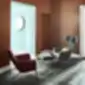Raudonas ir pilkas Havana fotelis su pufu moderniame kambaryje