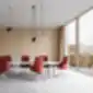 Raudonos MELODY DESIGN kėdės šiuolaikiniame posėdžių kambaryje, LD Seating