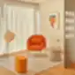 MDD Mesh kreslas su pufu ir kavos staliuku oranžinės spalvos audiniu